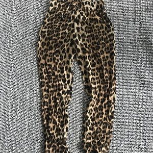 Zara drawstring leopard ankle pants XS